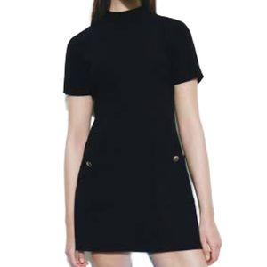 Zara Black High Neck Mini Dress with Gold Buttons and Pockets